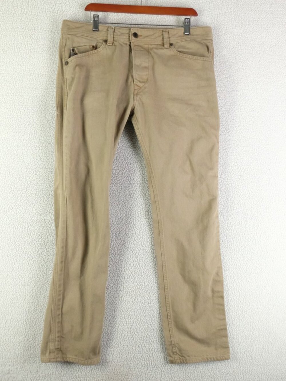 Diesel Darron Jeans Mens 34X32 Beige Brown Regular Slim Tapered Heavyweight